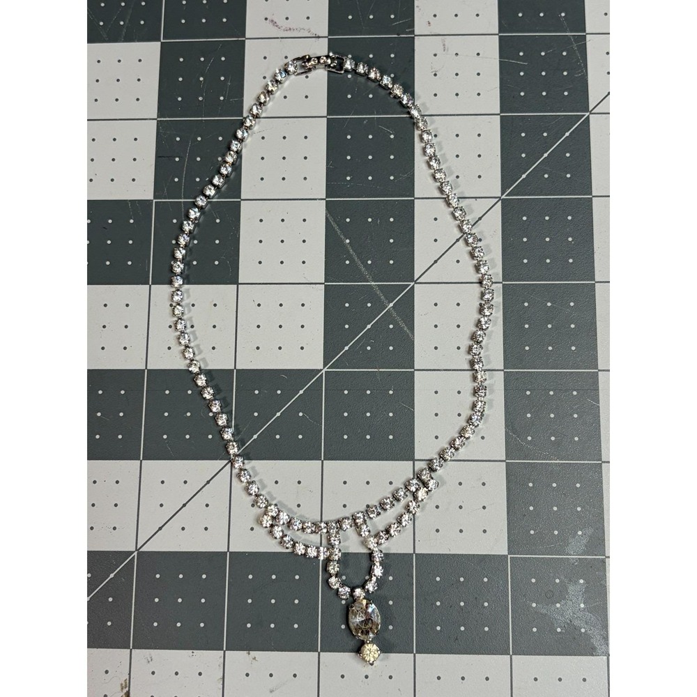 Vintage Silver Tone Rhinestone Choker Necklace Unmarked 14" 1950's 60's